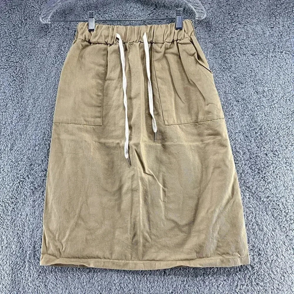 OAK + FORT Women's Khaki Skirt Elastic Waist Draw String Pockets - Size 0 - Picture 1 of 12